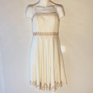 Jessica Howard SZ 12 Vintage Ivory Linen Sundress 80's Boho Quiet Luxury
